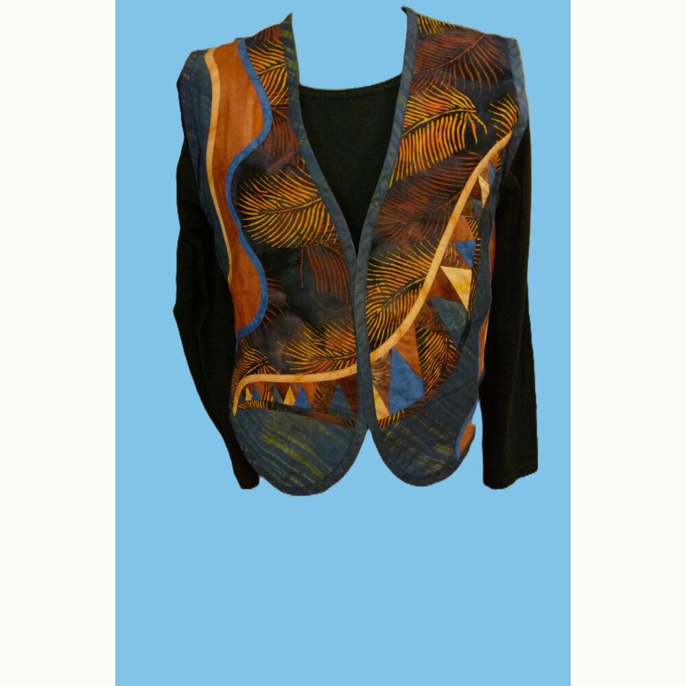 Lorraine Torrence Designer Signed Unique Wearable Art Patchwork Vest curves wave